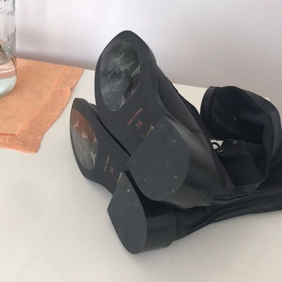 Free People Trickum Black Leather Mesh Knit Zip Tall Boots size 39 - Picture 14 of 15